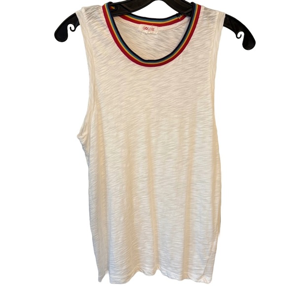 Goldie women’s Rainbow Ringer Sleeveless Top Tank Shirt Size Small - Picture 1 of 11